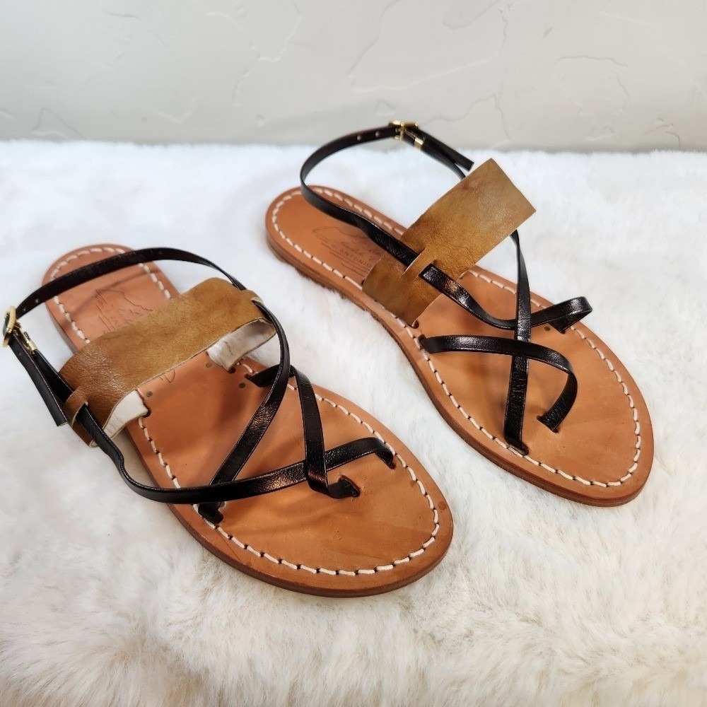 Antonio Viva Handmade Women's Leather Sandals | 7.5 | Made in Italy | Black Tan